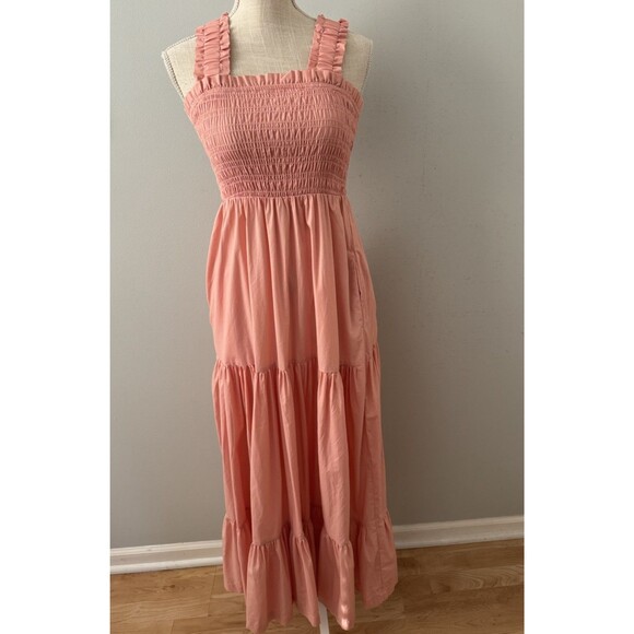 Abercrombie & Fitch Smocked Bodice Easy Maxi Dress Pink Size XS Boho Milkmaid - Picture 1 of 13